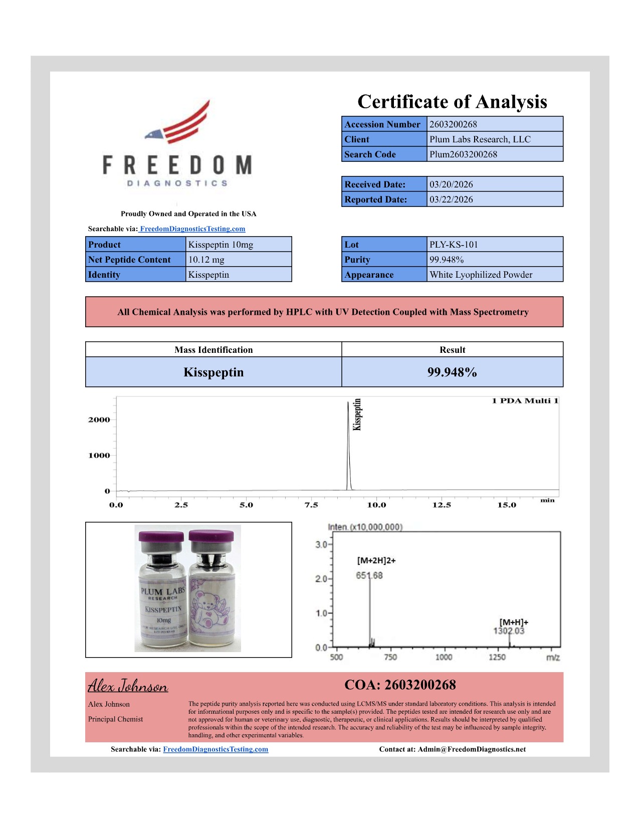 COA document for Kisspeptin 10mg — page 2