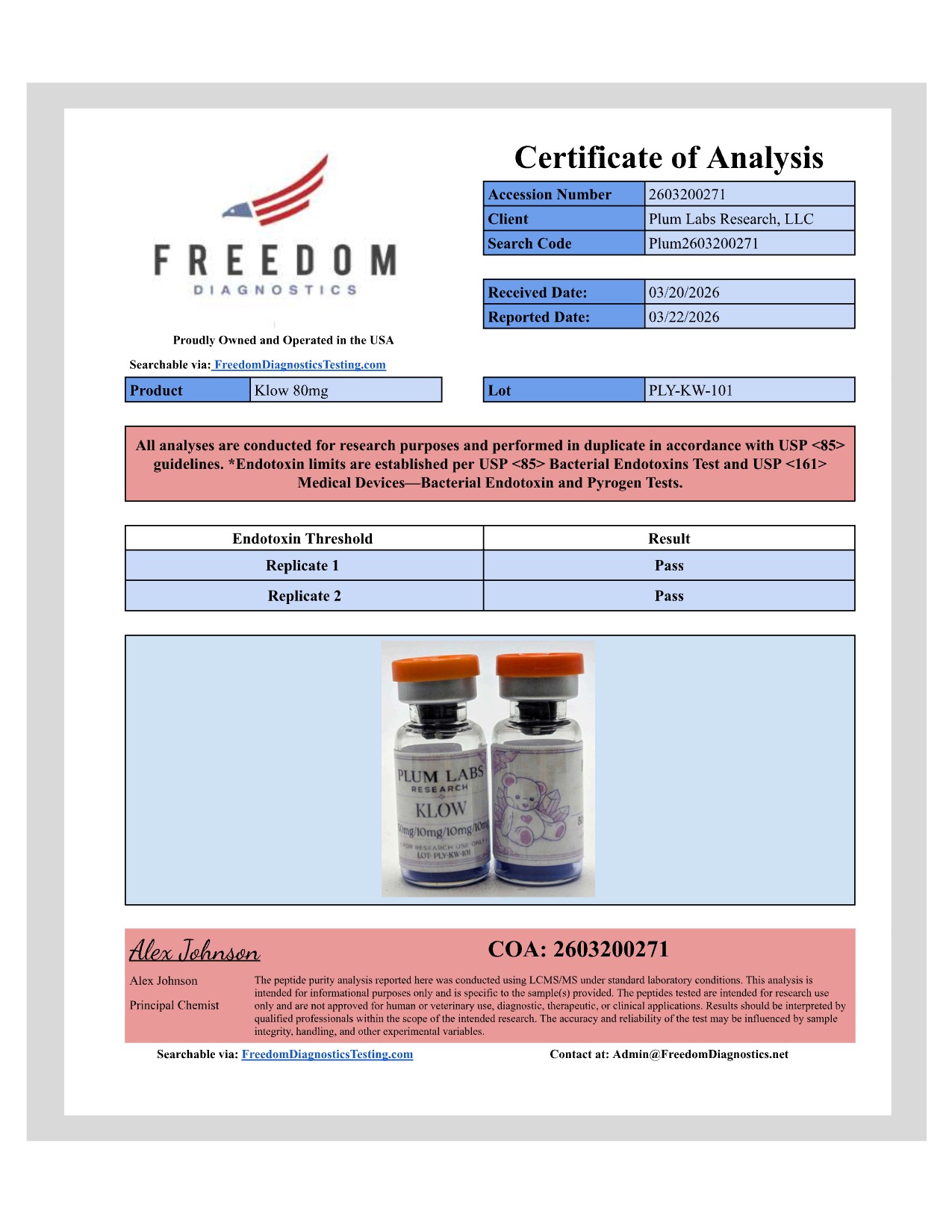 COA document for Klow 80mg (GHK-Cu/KPV/BPC-157/Thymosin Beta-4) 80mg — page 2