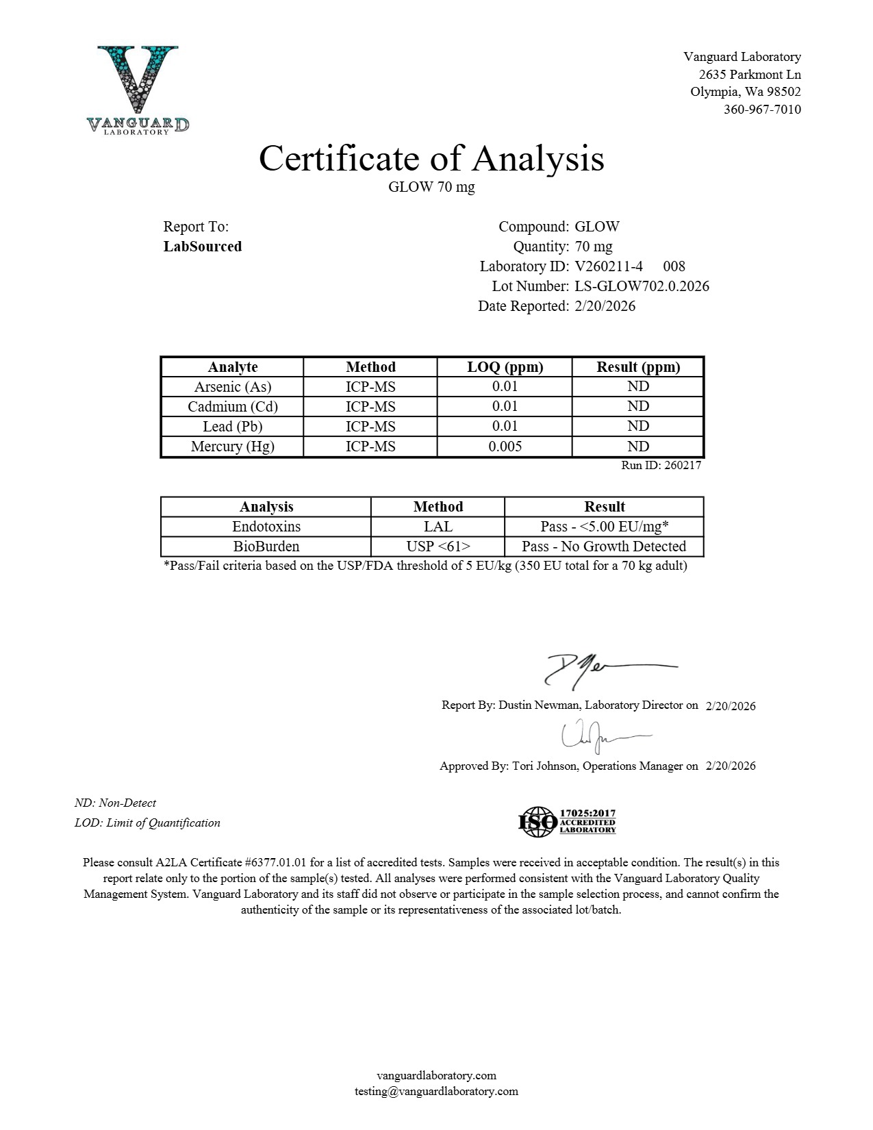 COA document for GLOW 70mg — page 2
