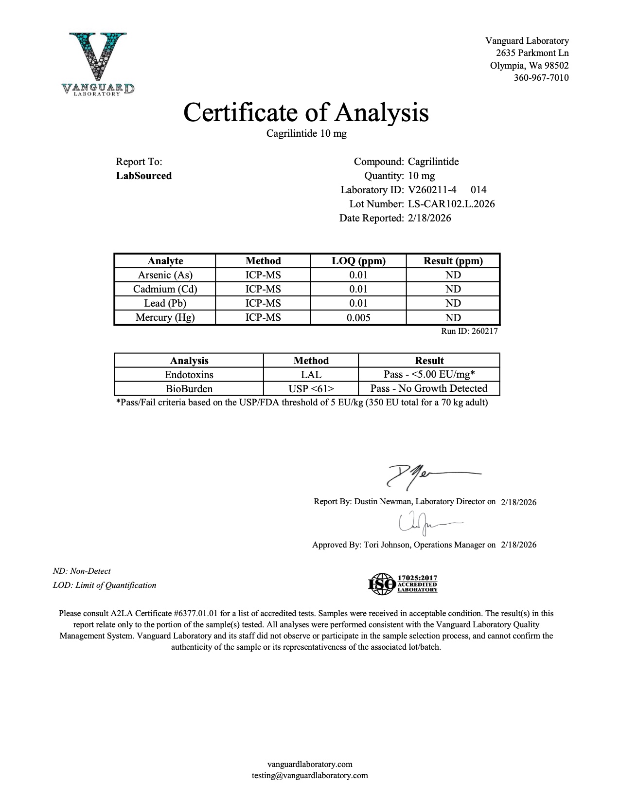 COA document for Cagrilintide 10mg — page 2