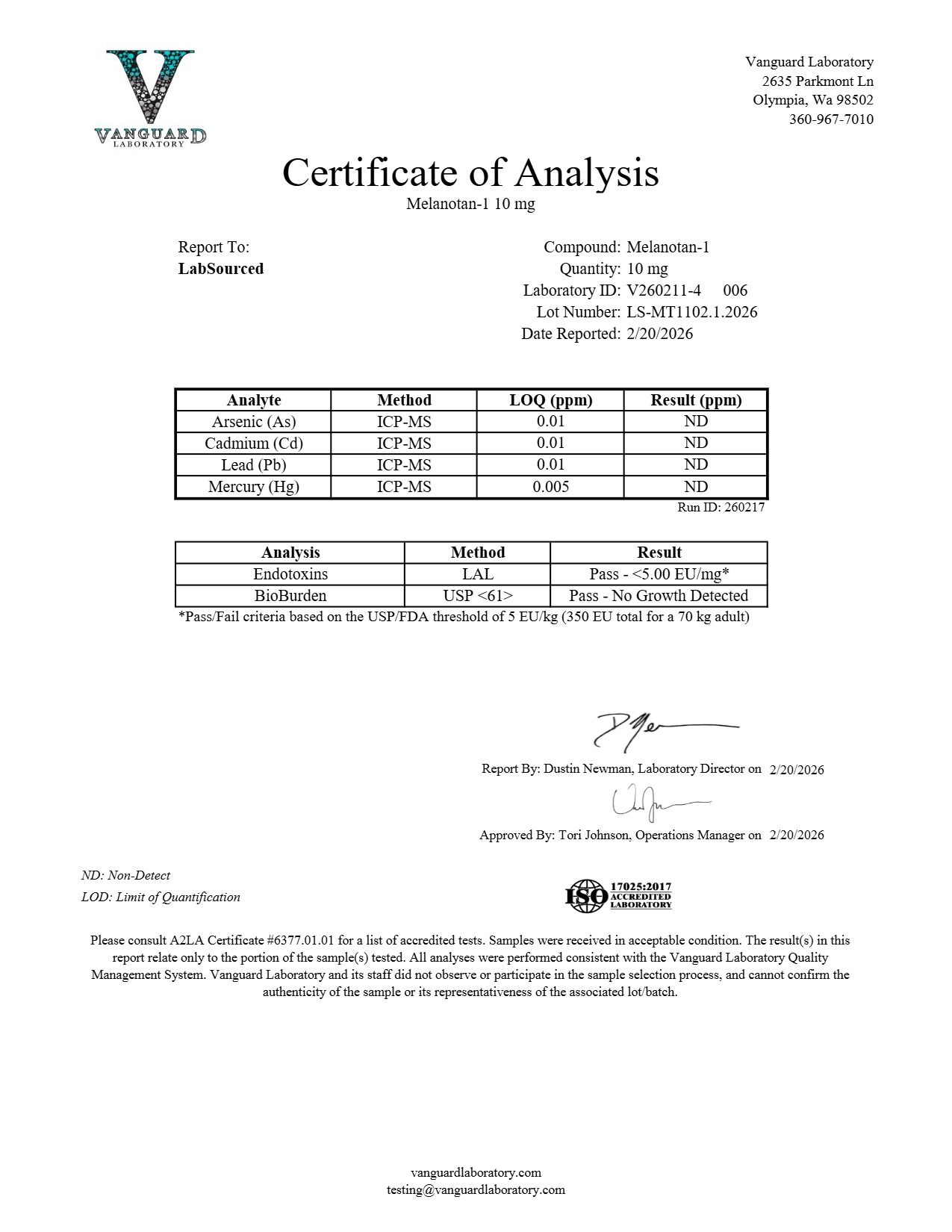 COA document for Melanotan-1 10mg — page 2