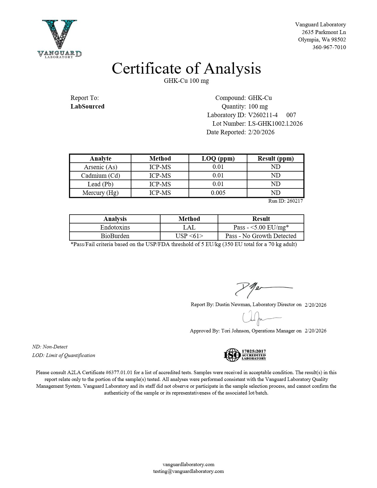 COA document for GHK-Cu 100mg — page 2