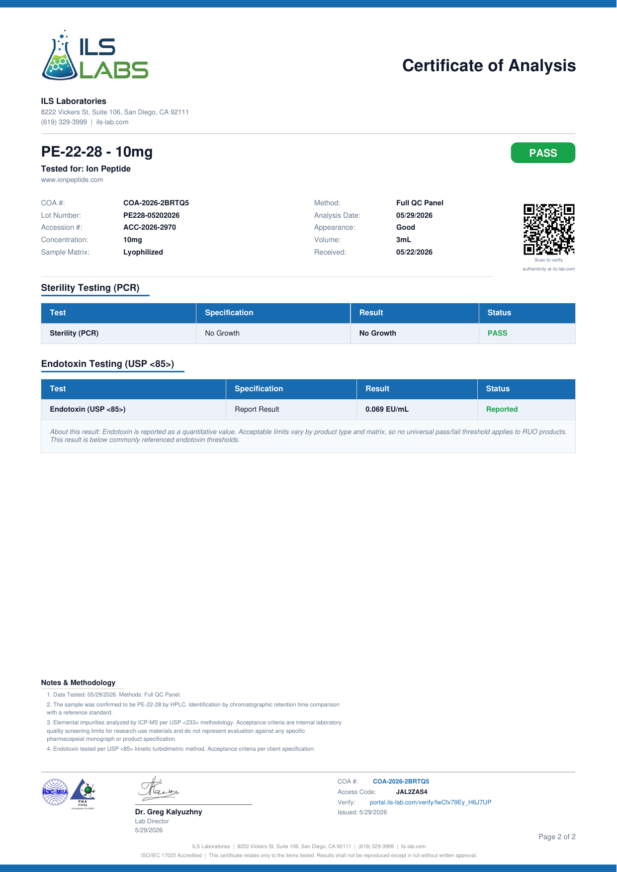 COA document for PE-22-28 10mg — page 2