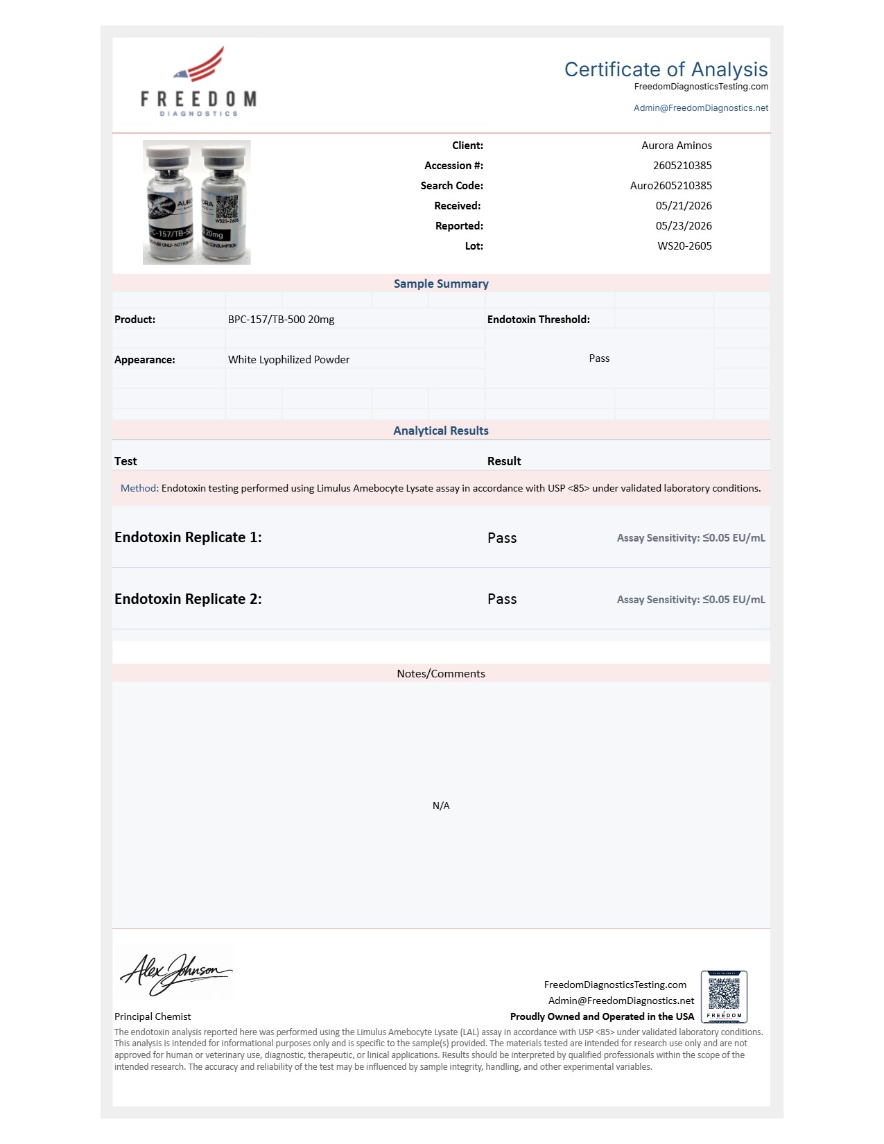 COA document for BPC-157/TB-500 20mg — page 2