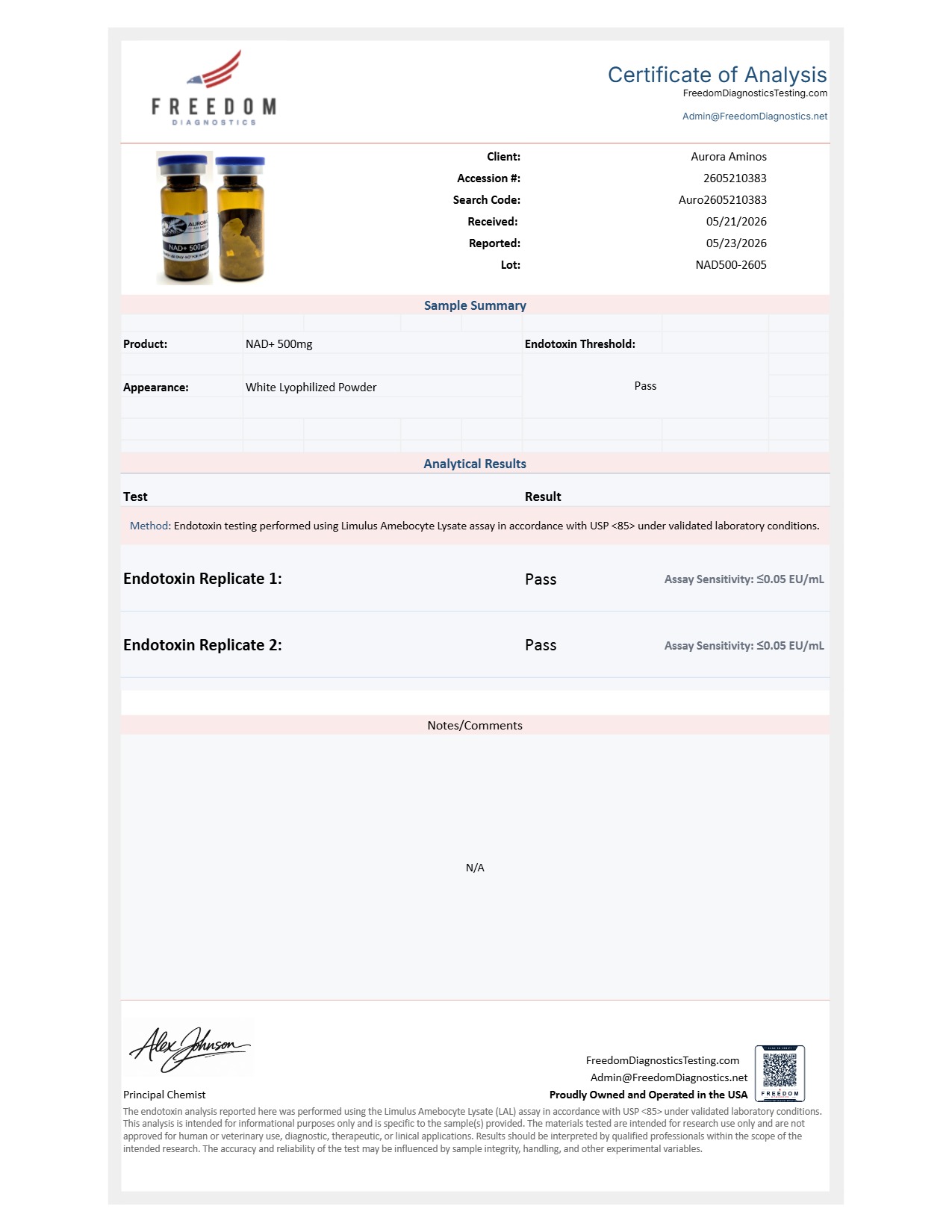 COA document for NAD+ 500mg — page 2
